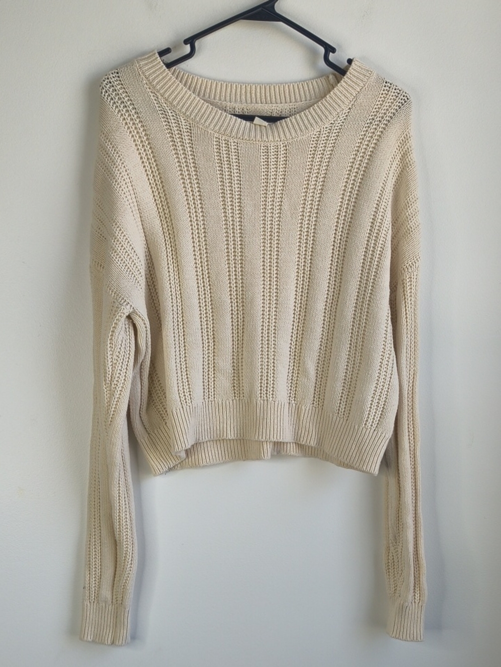 Aeropostale Cream Ribbed Crewneck Sweater